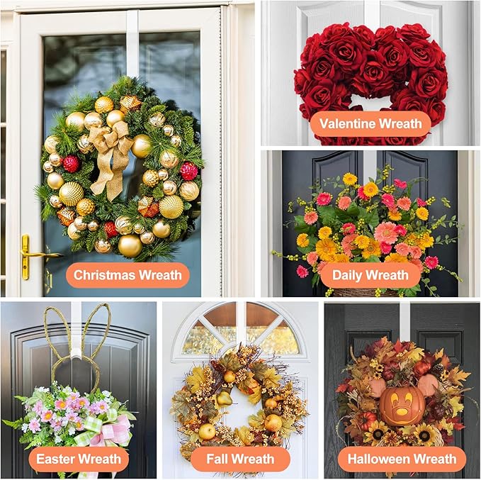 15" Clear Wreath Hanger for Front Door, Invisible Over The Door Hook, Non-Scratch 10lb Heavy Duty Year-Round Decor & Organization for Christmas, Easter, Home
