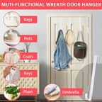 12” Metal Over the Door Wreath Hanger for Front Door, 2 Pack Non-Scratch Door Hook for Hanging Christmas Wreaths, Holiday Decor & Welcome Signs, Durable Wreath Hanger Hooks for Home Decoration, White