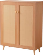 VEVOR Rattan Shoe Cabinet, 5 Tiers Shoe Storage Organizer with 2 Doors and Adjustable Shelves, 40.35" Tall Rattan Shoe Storage Entryway Cabinet Ideal for Entryway, Closet, Hallway, Light Wood Color