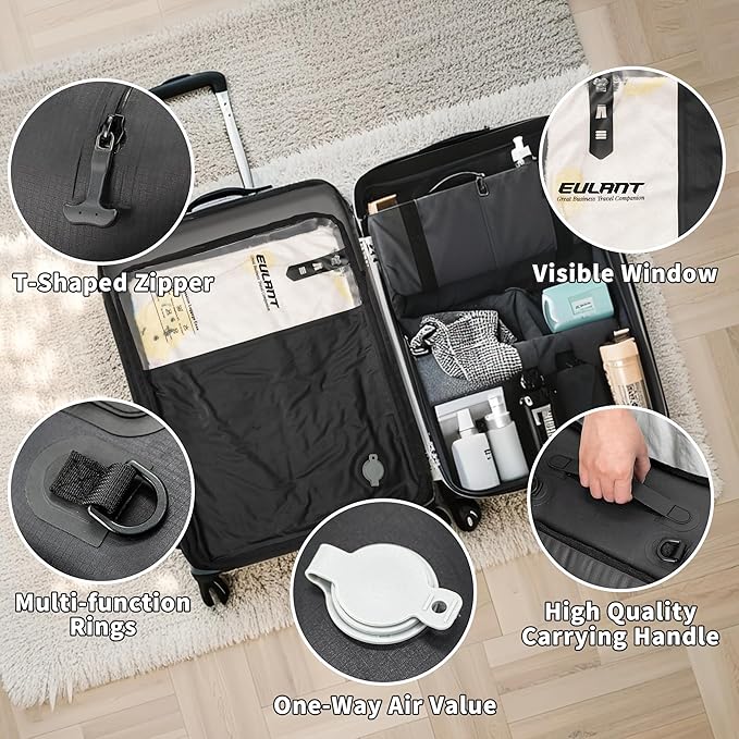Eulant Reusable Compression Packing Cubes With Pump for Men/Women Business Travel,Professional IPX8 Vacuum Bags for Packing Organizers,Packing Cubes for 20inch Suitcases Luggage for Business(No Pump)