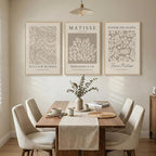 Framed Large Matisse Canvas Wall Art Set of 3, Vintage Neutral Abstract Floral Artwork Prints, Boho Beige Botanical Wall Decor for Living Room, Bedroom, Hallway and Office, Total Size 30x60