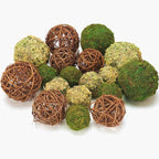 Decorative Balls for Centerpiece Bowls, 18pcs Fake Moss Balls + Wicker Rattan Balls Set Vase Bowl Filler for Home Garden Wedding Party Decor (Fresh Green + Rustic Brown)
