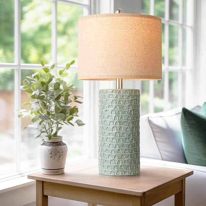 PARTPHONER 23" Modern Ceramic Table Lamp Set of 2, Table Lamps for Living Room, Rustic Farmhouse Bedside Lamps Nightstand lamp for Bedroom, Desk Lamp for End Table Home Decor Light Green