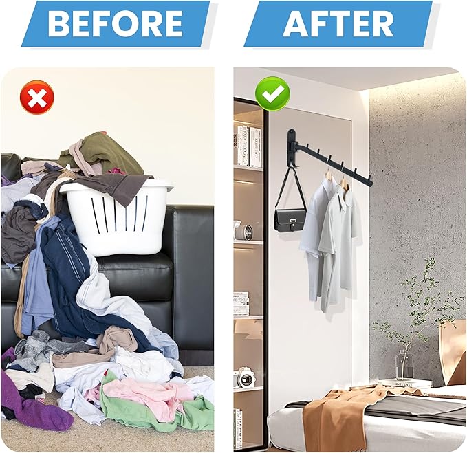 Swing Clothes Hanger Rack, Garment Racks Folding Clothes Bar Wall Mounted, 180°Rotation Laundry Drying Rack 304 Stainless Steel Space Saving for Laundry Room Bedroom Balcony, 11.93" Long