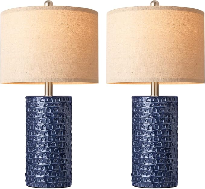 PARTPHONER 23" Modern Ceramic Table Lamp Set of 2, Table Lamps for Living Room, Rustic Farmhouse Bedside Lamps Nightstand lamp for Bedroom, Desk Lamp for End Table Home Decor Navy Blue