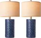 PARTPHONER 23" Modern Ceramic Table Lamp Set of 2, Table Lamps for Living Room, Rustic Farmhouse Bedside Lamps Nightstand lamp for Bedroom, Desk Lamp for End Table Home Decor Navy Blue