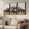 Framed 3D Wood Mountain Textured Wall Art for Living Room, 3 Piece Farmhouse Modern Wood Artwork for Walls, Landscape Mountain Forest Sun Wall Art Decor for Home Office Bedroom Hallway, 16x24 Inch