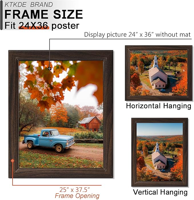 KTKDE 24x36 Poster Frame 3 Pack,Picture Frames Wooden Walnut 36 by 24 in for Pictures and Art Prints, Exhibition, Caffe Large Frame for Photos, best gift