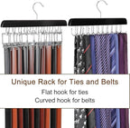 TOPIA HANGER 20 Hooks Belt Tie Hanger Space Saving for Closet, 2 IN 1 Belt Ties Racks Max 30 Belts with 30 Ties Capacity, Curved with Flat Hooks for Belts,Ties,Bras,Closet Organizers and Storage CT69B