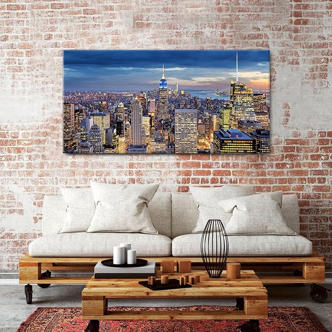 Extra Large New York City Wall Art NYC Skyline Office Wall Decor Sunset Manhattan Skyline Canvas Prints Modern Skyscraper Cityscape Pictures Artwork for Living Room Bedroom Home Decoration 30x60"