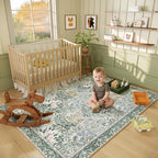 Botanical Floral Area Rug 5x7 Light Green Cream Vintage Garden Design, Perfect for Living Room, Bedroom, Kids Room, Nursery - Stain & Water Resistant Non-Slip, Pet & Child Friendly Area Rugs