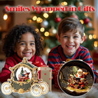 Christmas Green Carriage Snow Globe Lantern with Gift Box - Santa Scene Water Lantern with Glitter Snow - Musical Holiday Decor with LED Light - Battery Or USB Cable Powered Operated(Green with gold)