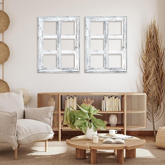 Thyle 6 Pcs Wooden Window Frame Wall Decor Rustic Wall Decor 15.75" x 11.81" White Wooden Decorations for Vintage Home Living Room Bedroom Bathroom Country Farmhouse