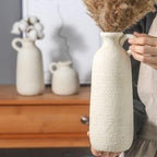Ceramic Vase Set of 3 with Handle, Neutral Rustic Vases Home Decor Farmhouse Decorative Vase Whitewashed Pottery Decor Modern for Table Mantel Entryway Bookshelf Living Room Kitchen Bedroom - White
