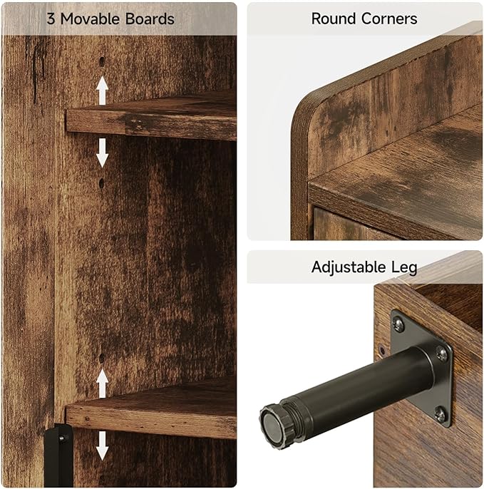 Brown 7+1 Tier Farmhouse Shoe Storage Cabinet - 45" Tall Entryway Organizer with Cross Molding Doors, 3 Adjustable Shelves & Metal Legs, Shoe Rack for Front Door Entrance