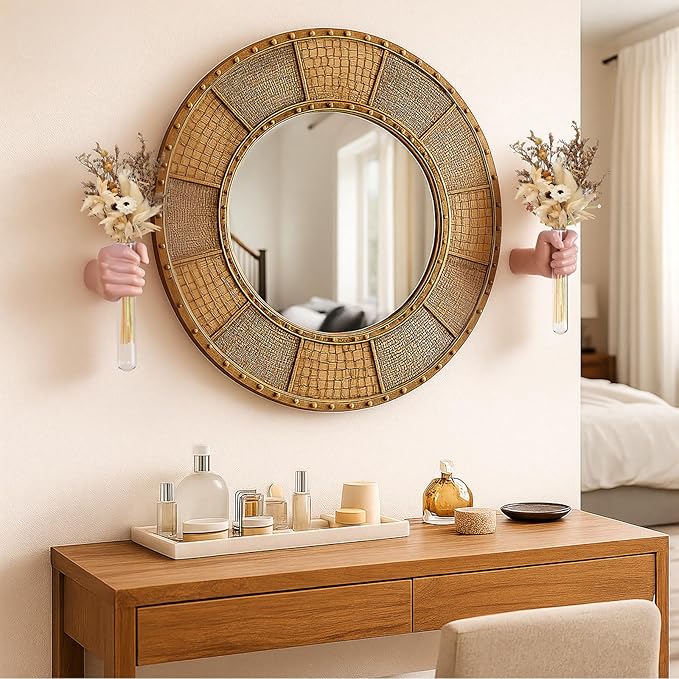 2 Pieces Wall Sculptures, Hands Vase Home Decor, Wall Mount Art Sculpture, Unique Wall Art Statue, Funky Flower Vase Decorations, Modern Eclectic Hanging Decor,Hands Statue (Pink(L+R))