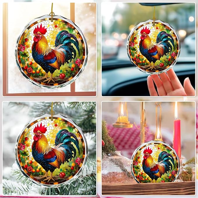 Chicken Stained Glass Ornament, Christmas Tree Decorations, Holiday Present Ideas, Gift Exchange