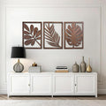 qmmp Modern Wooden Wall Sculptures - Set of 3 - Home Decor Accent - Large Wall Art for Living Room, Bedroom, Office - Easy Installation (Walnut, XLarge - Tree Leaves)