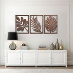 qmmp Modern Wooden Wall Sculptures - Set of 3 - Home Decor Accent - Large Wall Art for Living Room, Bedroom, Office - Easy Installation (Walnut, XLarge - Tree Leaves)