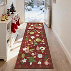 U'Artlines 2'x6' Red Christmas Runner Rug for Hallways Kitchen,Colorful Floral Soft Non Slip Washable Floor Carpet Runners for Entryway Laundry Room Bathroom (Red)