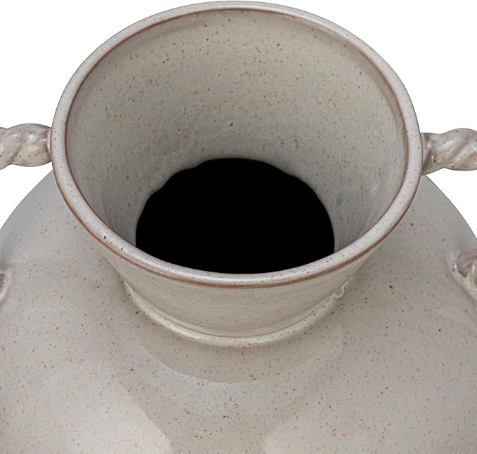 9.25 Inches Stoneware Vase with Twisted Handles and Reactive Glaze, Cream Color