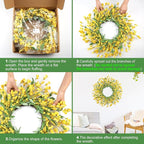 Artgar Front Door Wreath 26 Inch Spring/Summer Wreaths for Front Door, Front Door Wreaths for All Seasons for Indoor Outdoor Home Office Wall Window Wedding Farmhouse Decor (Yellow)