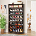 Tribesigns Tall Shoe Cabinet, 9 Tiers 40-45 Pairs Heavy Duty Wood Freestanding Shoe Storage Cabinet, 70.8'' Tall Shoe Cabinet with Open Storage for Entryway (1, Rustic Brown)
