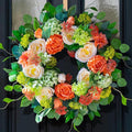 Spring Wreaths for Front Door Outside 24 Inch Luxury Summer Wreath with White Rose Flowers,Pink Dahlia & Green Hydrangeas,Lush Greenery Spring Front Door Wreath for Home,Wall,Porch Decor