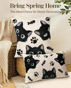 Embroidered Lumbar Pillow Cover 20x12 Inch - Spring Summer Boho Decorative Pillow Cover with Zipper for Living Room Couch Sofa Bed Aesthetic Design Cat Bone Cushion Pillowcase