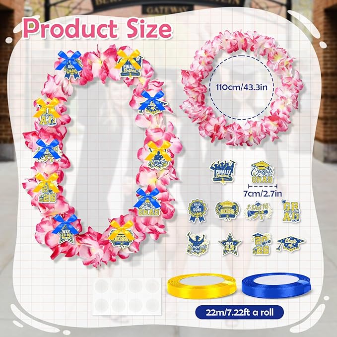 Leis for Graduation 2026, Artificial Flower Wreath with Cards Graduation Lays Gifts, Congrats Grad for High School