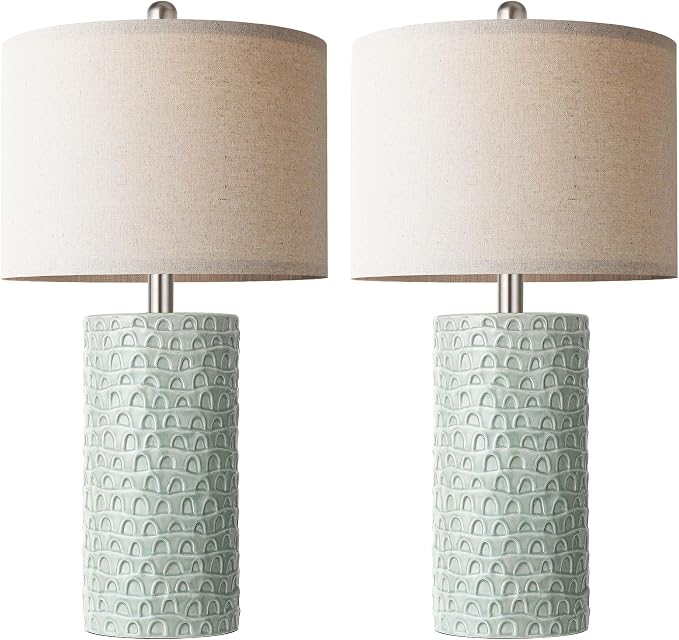 PARTPHONER 23" Modern Ceramic Table Lamp Set of 2, Table Lamps for Living Room, Rustic Farmhouse Bedside Lamps Nightstand lamp for Bedroom, Desk Lamp for End Table Home Decor Light Green