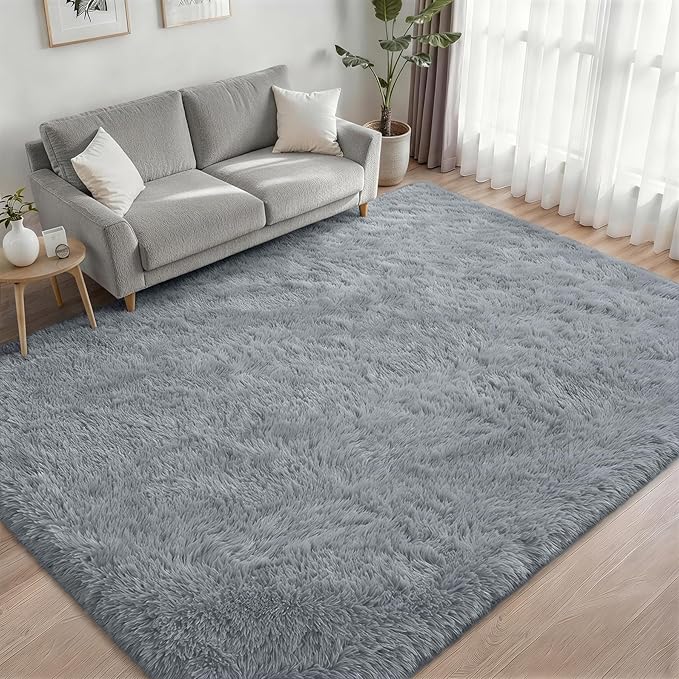 Fluffy 4x6 Area Rugs for Living Room Bedroom: Ultra Soft Shag Rug Non-Slip Non-Shedding Small Plush Bedside Rug Indoor Floor Carpets for Kids Room Playroom Entryway Nursery Dorms Home Decor Gray