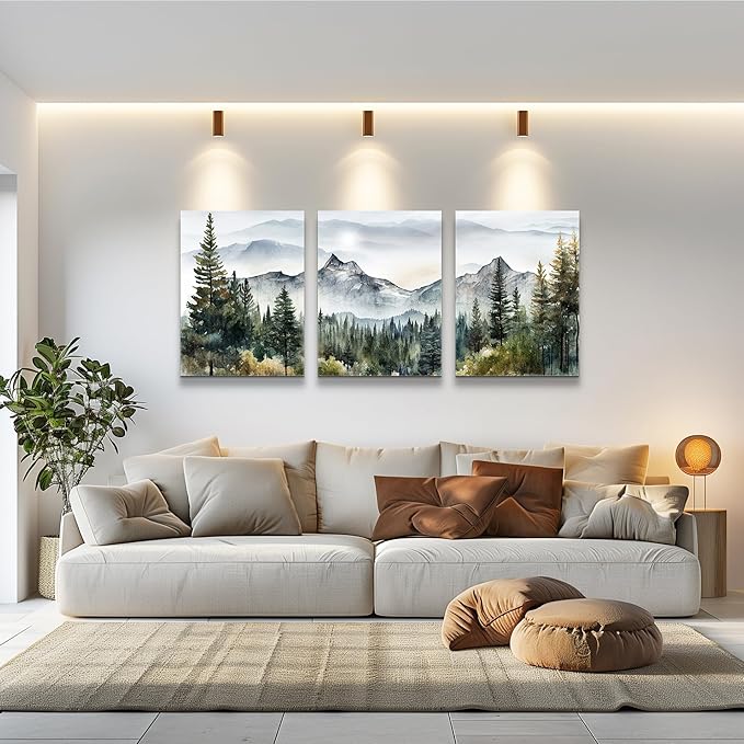 MHARTK66 Wall Art for Living Room Modern Wall Decor for Bedroom Office Decor Abstract Mountain Forest Landscapes Ink Painting 3 Piece Framed Canvas Art Prints Ready to Hang Wall Pictures Home Decor
