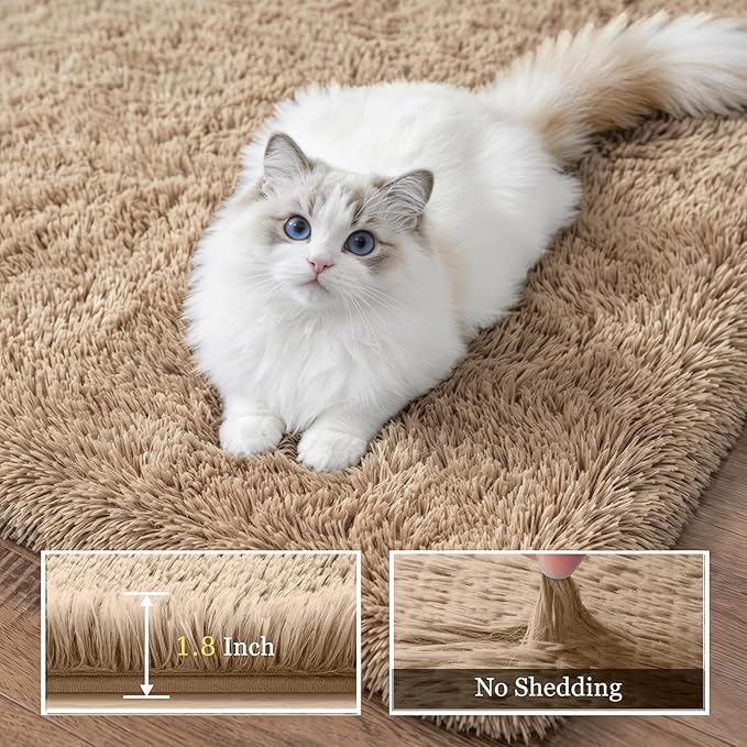 6x9 Area Rugs for Living Room Bedroom: Ultra Soft Fluffy Shag Rug Upgrade Non-Slip Non-Shedding Large Fuzzy Plush Carpet Indoor Floor Carpets for Kids Room Playroom Nursery Dorms Home Decor Beige