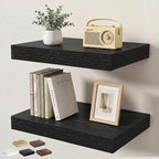 Floating Shelves for Wall 16 in x 9.3 in Deep, Wall Mounted Rustic Wood Shelf with Invisible Brackets for Storage & Display, Living Room Bedroom Bathroom, Black, 2 Pack