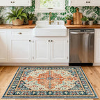 U'Artlines 2x3 Washable Boho Area Rug, Small Non Slip Vintage Doormat for Indoor Front Door Ultra Thin Mat Carpet for Entryway Kitchen Bathroom Bedroom Orange/Multi