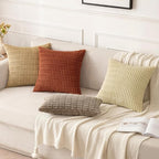 MIULEE Pack of 2 Dark Rust Corduroy Decorative Pillow Covers 16x16 Inch Soft Boho Striped Throw Pillow Covers Modern Farmhouse Home Decor for Summer Sofa Living Room Couch Bed