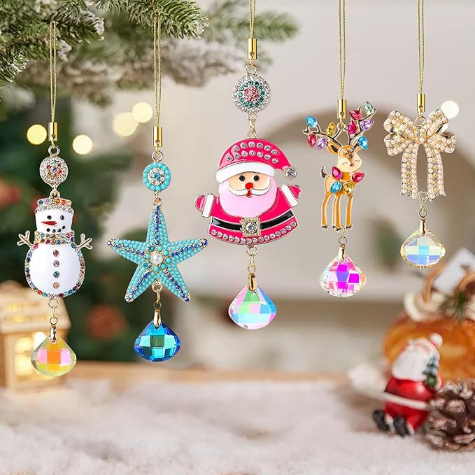 5Pcs Hanging Ornaments for Christmas Tree Mix Color Christmas Decor Set Thanksgiving Xmas Wedding Party Gifts Crystal Suncatchers Indoor Home Decor