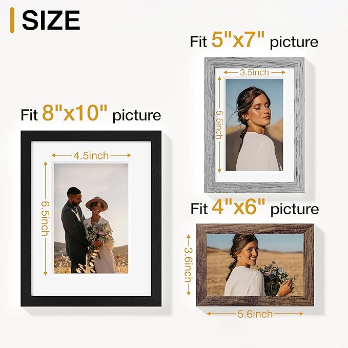 Vittanly 15 Pack Picture Frames Collage Wall Decor for Mounting or Tabletop Display, Gallery Frame Set for Family, Multi Sizes Including 3pcs 8x10, 6pcs 5x7, 6pcs 4x6, Black, Brown and Grey