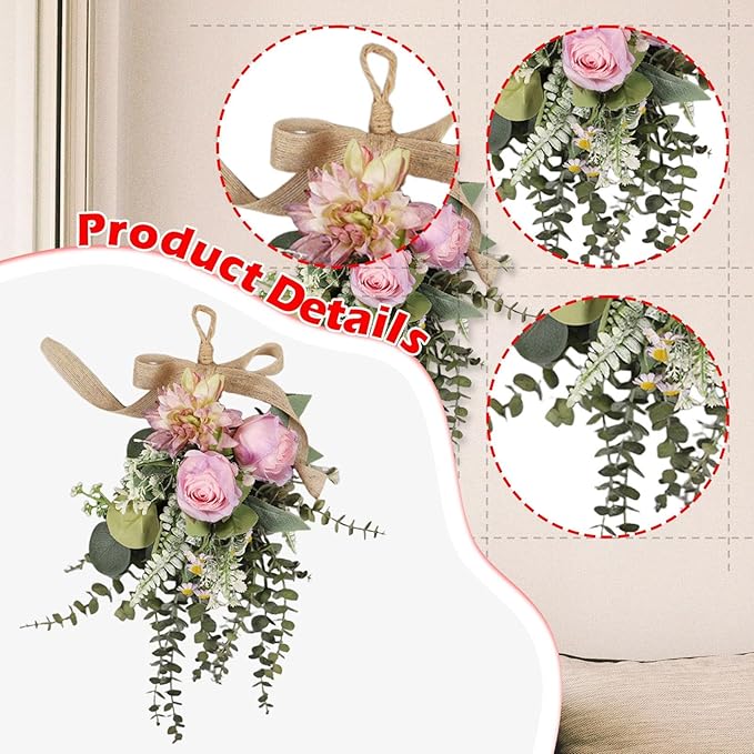 Fancyes Artificial Floral Teardrop Swag Silk Flower Hanging Garland Decorative Ornament Reusable Wall Accent Suitable for Gift Giving Home Decoration Office W, Purple