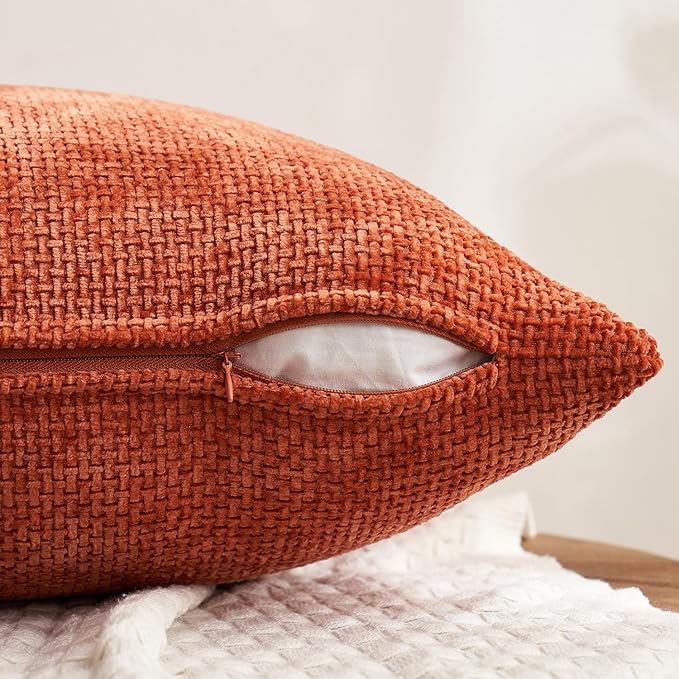 MIULEE Pack of 4 Couch Throw Pillow Covers 20x20 Inch Burnt Orange Soft Decorative Chenille Pillow Covers Farmhouse Accent Cushion Covers for Boho Home Decor Sofa Bedroom Living Room