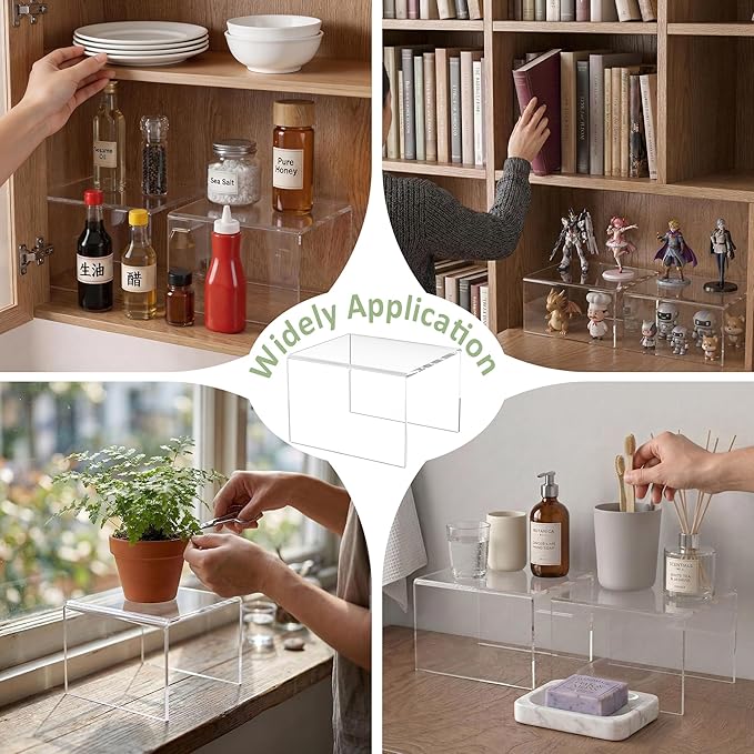 Acrylic Shelf Riser 6x5.1x4 pack of 2, Clear Acrylic Stand for Figure, Cosmetics, Bags, Shoes, Toys, Collectibles, 6x5.1x4 Inch