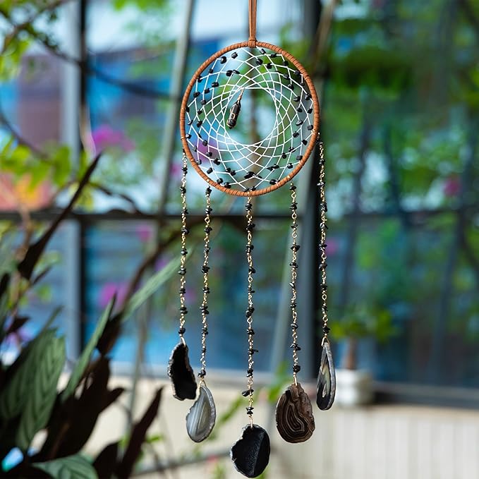 Black Dream Catcher Crystal Dreamcatcher Sun Catchers with Crystals Wall Window Hangings Bedroom Home Decor Gift for Girls Boys Adults