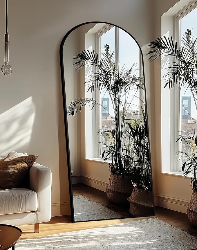 Delma Full Length Mirror, Large Floor Mirror for Wall, Bedroom, Bathroom, Living Room with Aluminium Frame (Stand, Arch 75x35-Black)