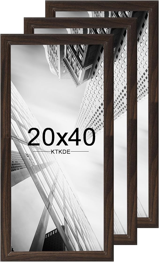KTKDE 20x40 Picture Frame Set of 3, Poster Frame Wooden Walnut 40 by 20 in for Pictures and Art Prints, Exhibition, Caffe Large Frame for Photos, best gift