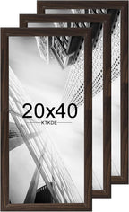 KTKDE 20x40 Picture Frame Set of 3, Poster Frame Wooden Walnut 40 by 20 in for Pictures and Art Prints, Exhibition, Caffe Large Frame for Photos, best gift