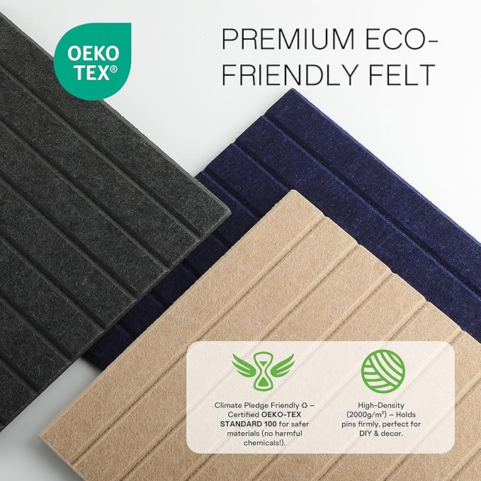 MaxGear Large Cork Boards for Walls 36" x 24", Dark Blue Felt Bulletin Board Tiles for Office Decor, 6 Pack Felt Wall Tiles with Slat Paneling, Push Pin Board Home Wall Organizer