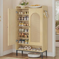 Shoe Cabinet with Doors, 7-Tier Shoe Storage Cabinet with Adjustable Shelves, Wooden Shoes Organizer Cabinets with Top Storage Layer, 28-32 Pairs, for Entryway, Hallway, Rattan SR68702Y