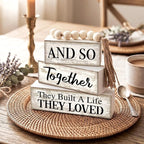4 Pcs Farmhouse Home Decoration Wooden Tabletop and So Together They Built a Life They Loved Decor Motivational Tiered Tray Decor Rustic Block Sign Retro Bead Garland Table Centerpiece for Shelf Desk