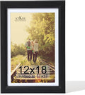 KTKDE 12x18 Wooden Picture Frame,Display Pictures 11x17 with Mat or 12x18 Without, Tempered Glass, 18 by 12 Black Frame Wall Gallery Photo Frames Poster Frame best gift